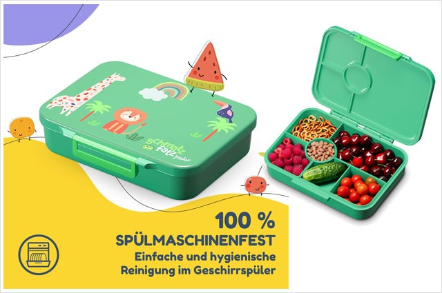 Lunchbox, Unterteilte Brotdose für Kinder mit 6 Fächern, BPA-Freie Schuldose für Mädchen & Jungen, spülmaschinenfest & auslaufsicher von schmatzfatz